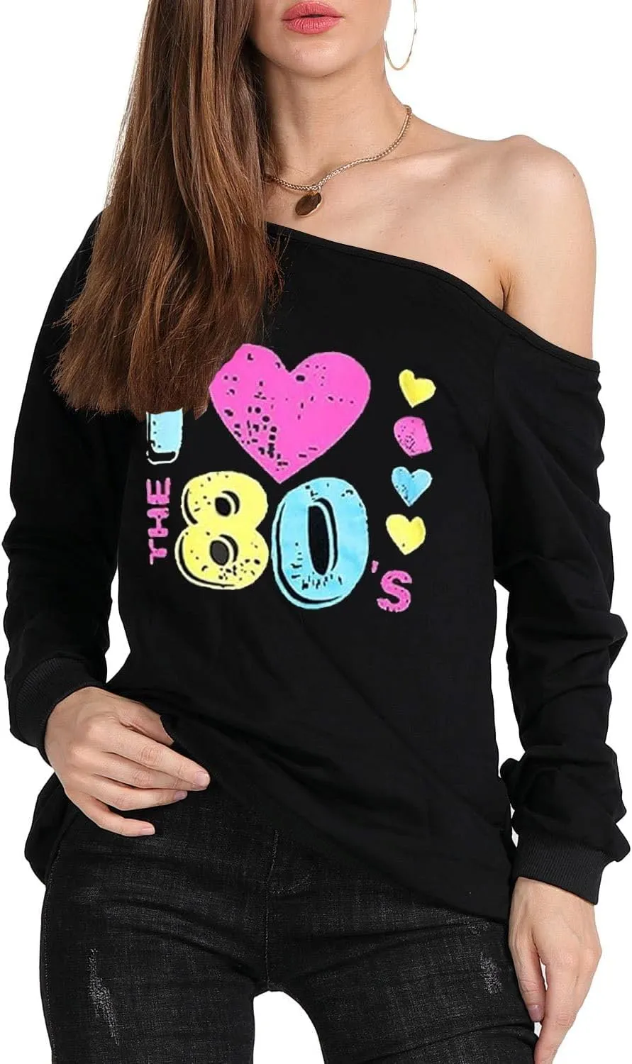 MAGICMK Woman’s Sweatershirt Lips Print Causal Blouse Off The Shoulder Long Sleeve Loose Slouchy Pullover Plus Size Tops