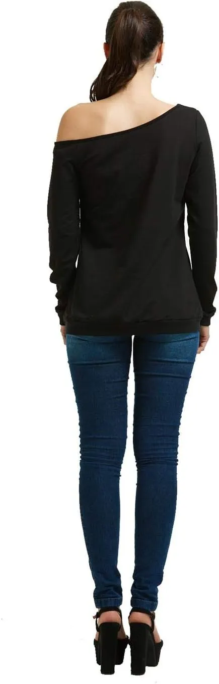 MAGICMK Woman’s Sweatershirt Lips Print Causal Blouse Off The Shoulder Long Sleeve Loose Slouchy Pullover Plus Size Tops