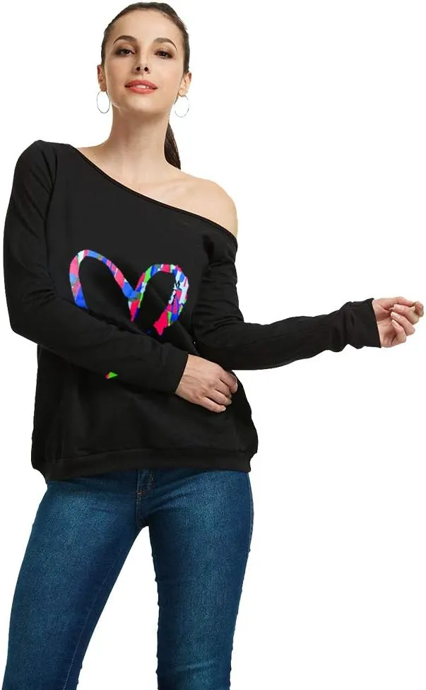 MAGICMK Woman’s Sweatershirt Lips Print Causal Blouse Off The Shoulder Long Sleeve Loose Slouchy Pullover Plus Size Tops