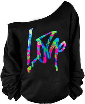 MAGICMK Woman’s Sweatershirt Lips Print Causal Blouse Off The Shoulder Long Sleeve Loose Slouchy Pullover Plus Size Tops