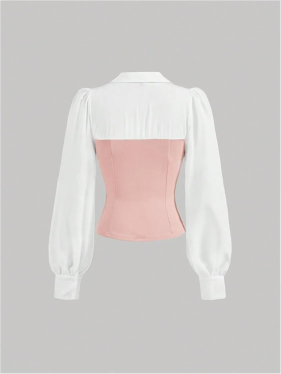 MakeMeChic Women's Color Block Collar V Neck Long Sleeve Split Hem Blouse Shirt Tops
