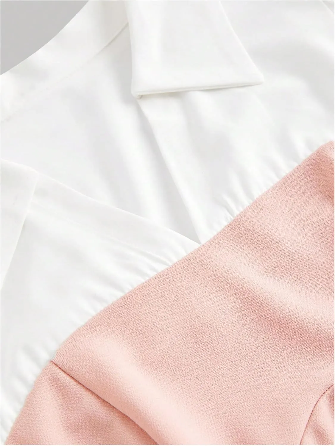 MakeMeChic Women's Color Block Collar V Neck Long Sleeve Split Hem Blouse Shirt Tops