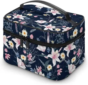 Makeup Bag Tropic Flower Plant Cosmetic Bag for Women Beauty Zipper Makeup Organizer PU Leather Waterproof Toiletry Train Case Summer Floral
