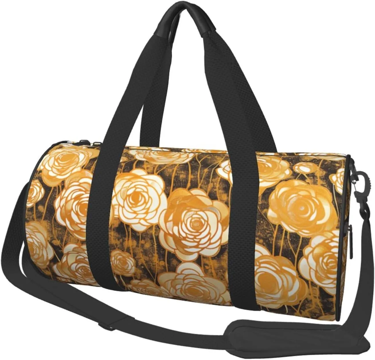 Many Golden Flower Printed Sports Gym Bag for Men Women Foldable Duffel Bag Carry On Weekender Bag for Travel Sports