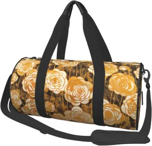 Many Golden Flower Printed Sports Gym Bag for Men Women Foldable Duffel Bag Carry On Weekender Bag for Travel Sports