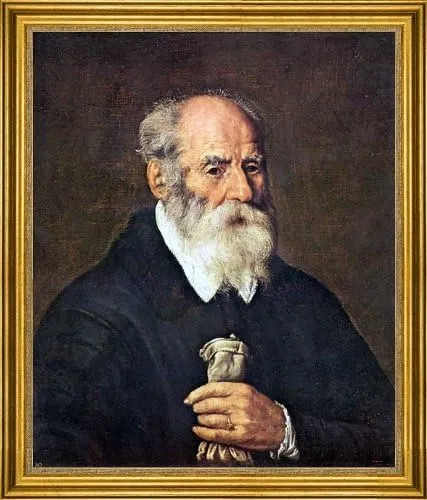 Marcantonio Bassetti Portrait of an Old Man with Gloves - 16" x 20" Premium Canvas Print with Gold Frame