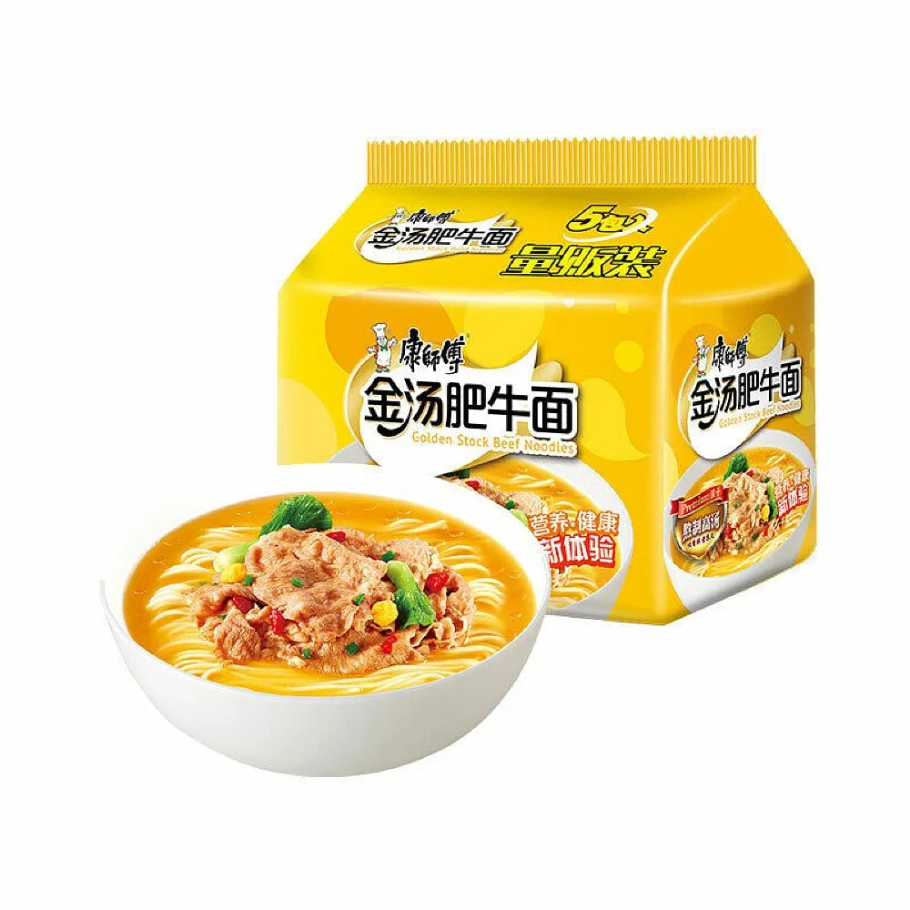 Master Kong Golden Soup Fatty Beef Noodles 108g, Pack of 5 Bags