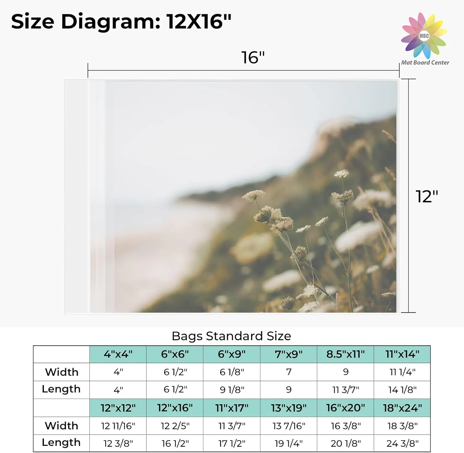 Mat Board Center, 100 Pack 12x16 Resealable Crystal Clear Polypropylene Sleeves with Flap for 12"x16" Mat Board, Pictures, Documents, Artwork | Acid-Free Archival Protector Sleeves
