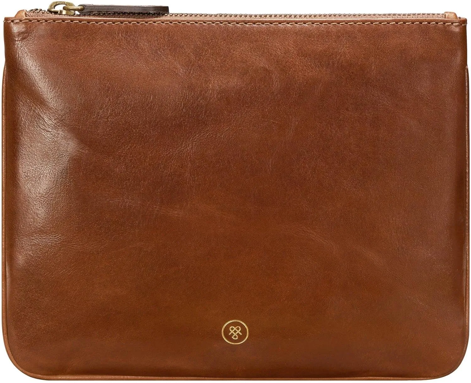 Maxwell Scott - Personalized Womens Luxury Designer Leather Flat Makeup Bag Purse - The Zeta - Chestnut Tan