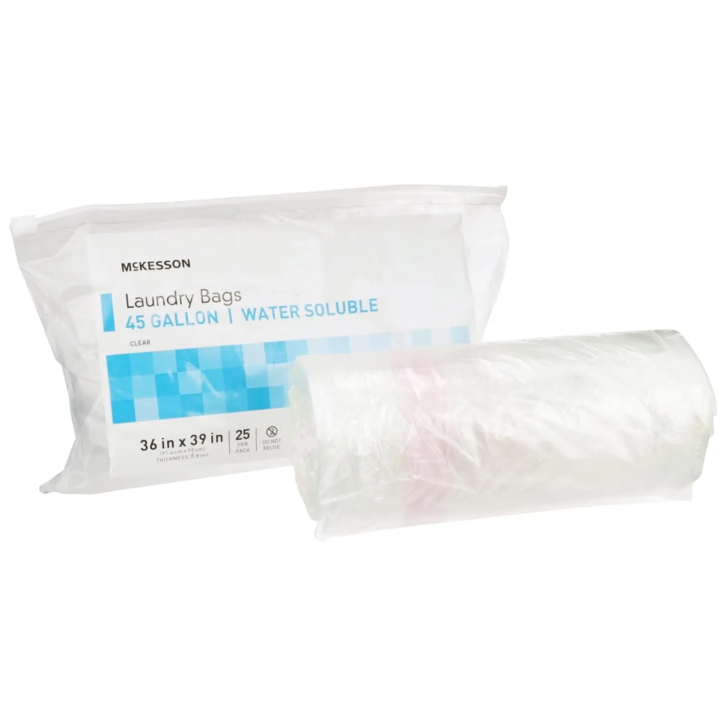 McKesson Laundry Bags for Soiled Linens, Hot Water Soluble - Economy, Polyvinyl Alcohol Film, Clear - 0.8 mil, 40 gal - 45 gal Capacity, 36 in x 39 in, 25 Count, 1 Pack