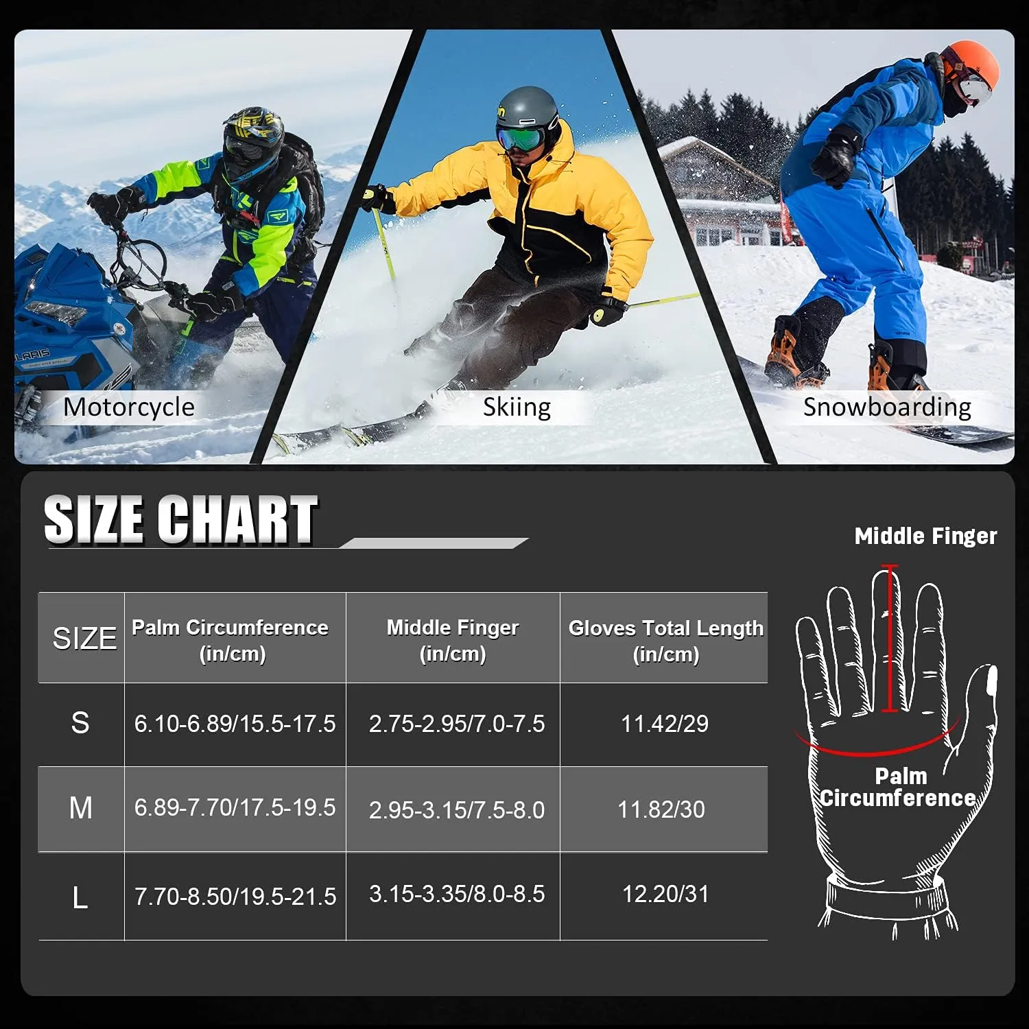 MCTi Ski Gloves,Winter Waterproof Snowboard Snow 3M Thinsulate Warm Touchscreen Cold Weather Women Gloves Wrist Leashes