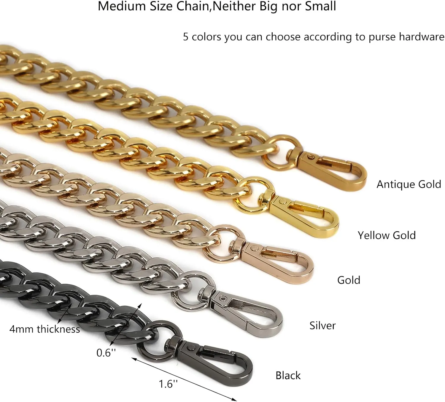 Medium Size Fabulous Metal Shoulder Crossbody Purse Strap Replacement Bag Chain Accessories (18‘’, Antique Gold)