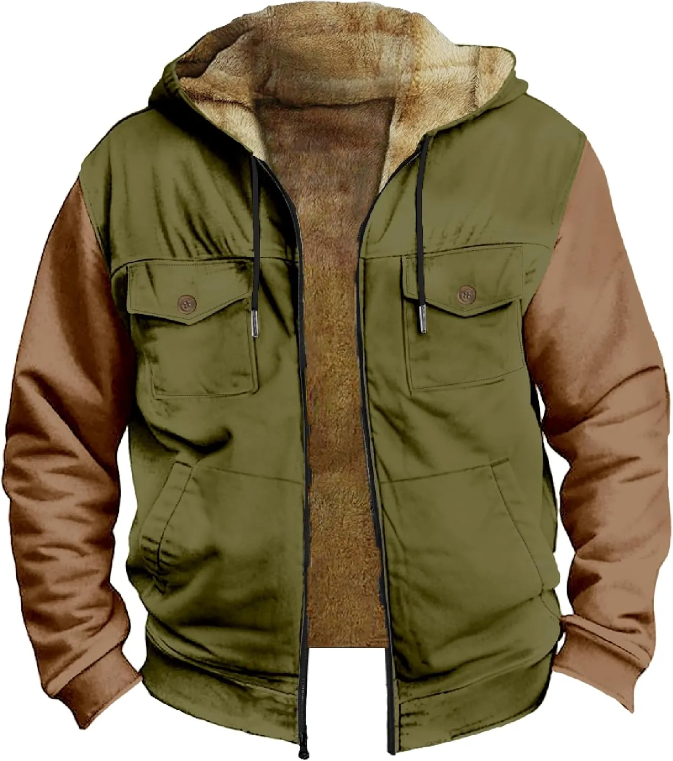 Men's Active Hoodies Jacket 2025 Winter Warm Thick Zip Big and Tall Warm Trucker Pullover with Hooded Coats Outwear