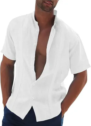 Men's Button Down Shirts Short Sleeve Casual Casual Cotton Summer Beach Wedding Shirts with Pocket Mens Fashion