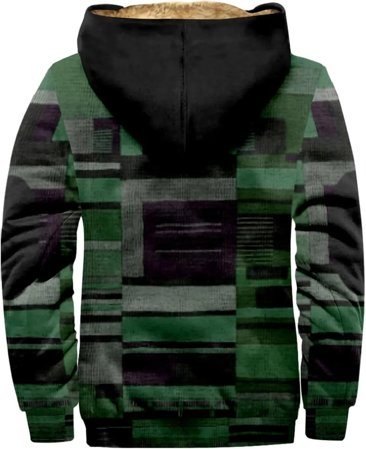 Mens Fuzzy Sherpa Jacket Long Sleeve Fleece Zip Up Coat Faux Puffer Jacket Outdoor Thick Casual Hoodies Hooded