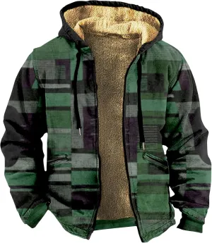 Mens Fuzzy Sherpa Jacket Long Sleeve Fleece Zip Up Coat Faux Puffer Jacket Outdoor Thick Casual Hoodies Hooded