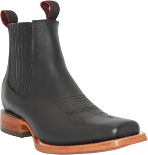 Men's Genuine Leather Square Toe Short Ankle Rodeo Cowboy Boot