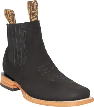 Men's Genuine Leather Square Toe Short Ankle Rodeo Cowboy Boot