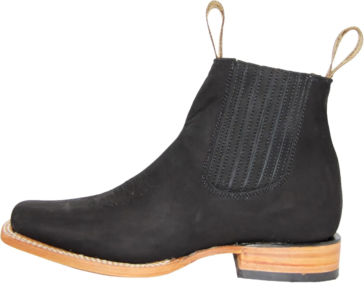 Men's Genuine Leather Square Toe Short Ankle Rodeo Cowboy Boot