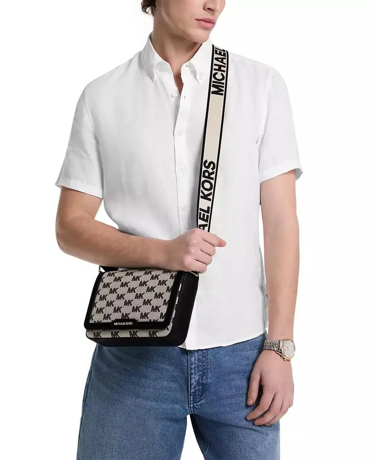 Men's Leather Mini-Flap Logo Print Crossbody Bag
