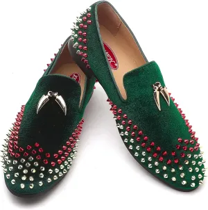 Mens Leopard Loafers Leather Embroidery Spiked Slip on Dress Shoes Slipper Luxury Fashion Penny Prom