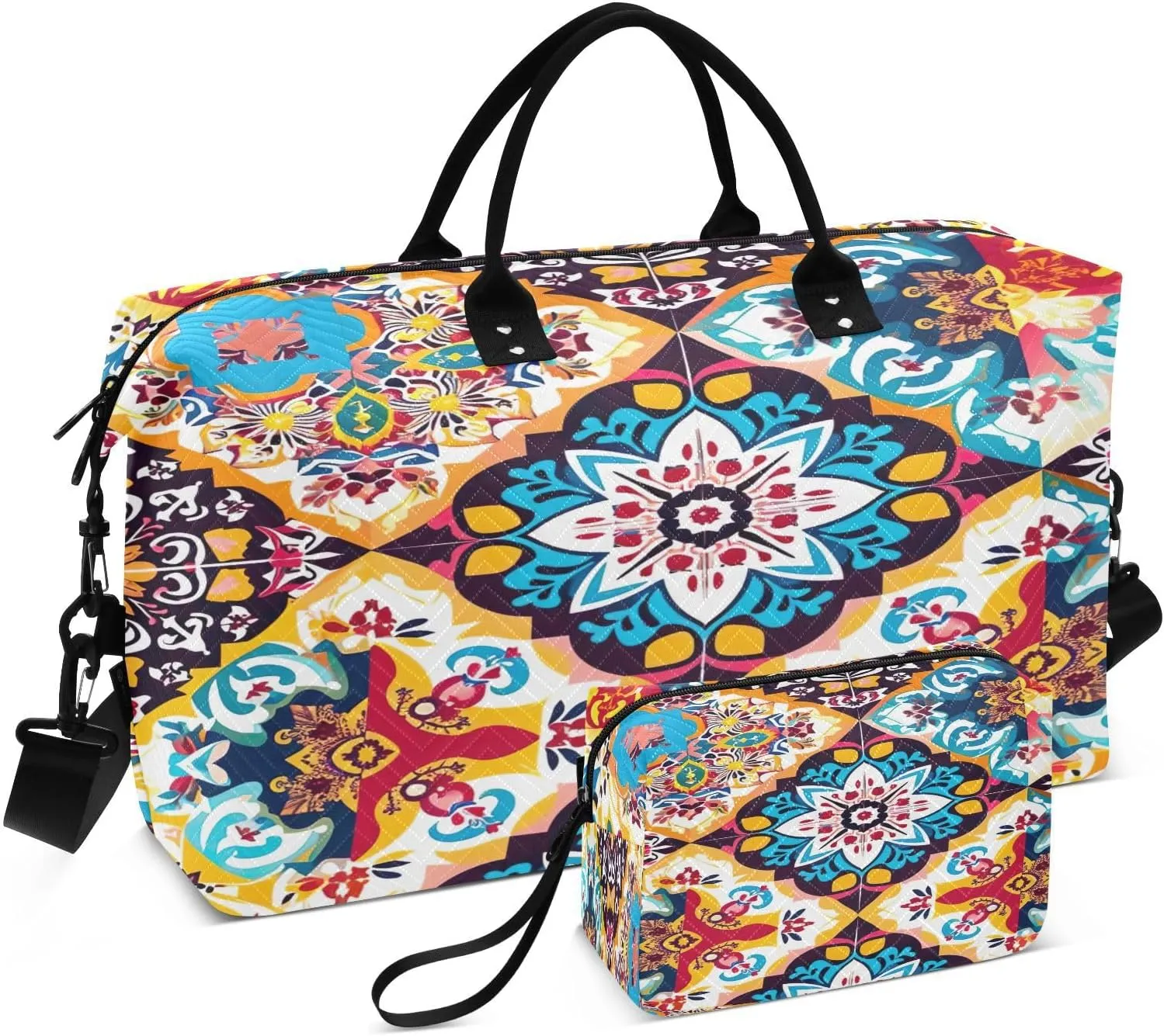 Mexican Ceramic Tile Travel Duffel Bag, Shoulder Weekender Overnight Bags - Large Gym Bag with Wet Pocket