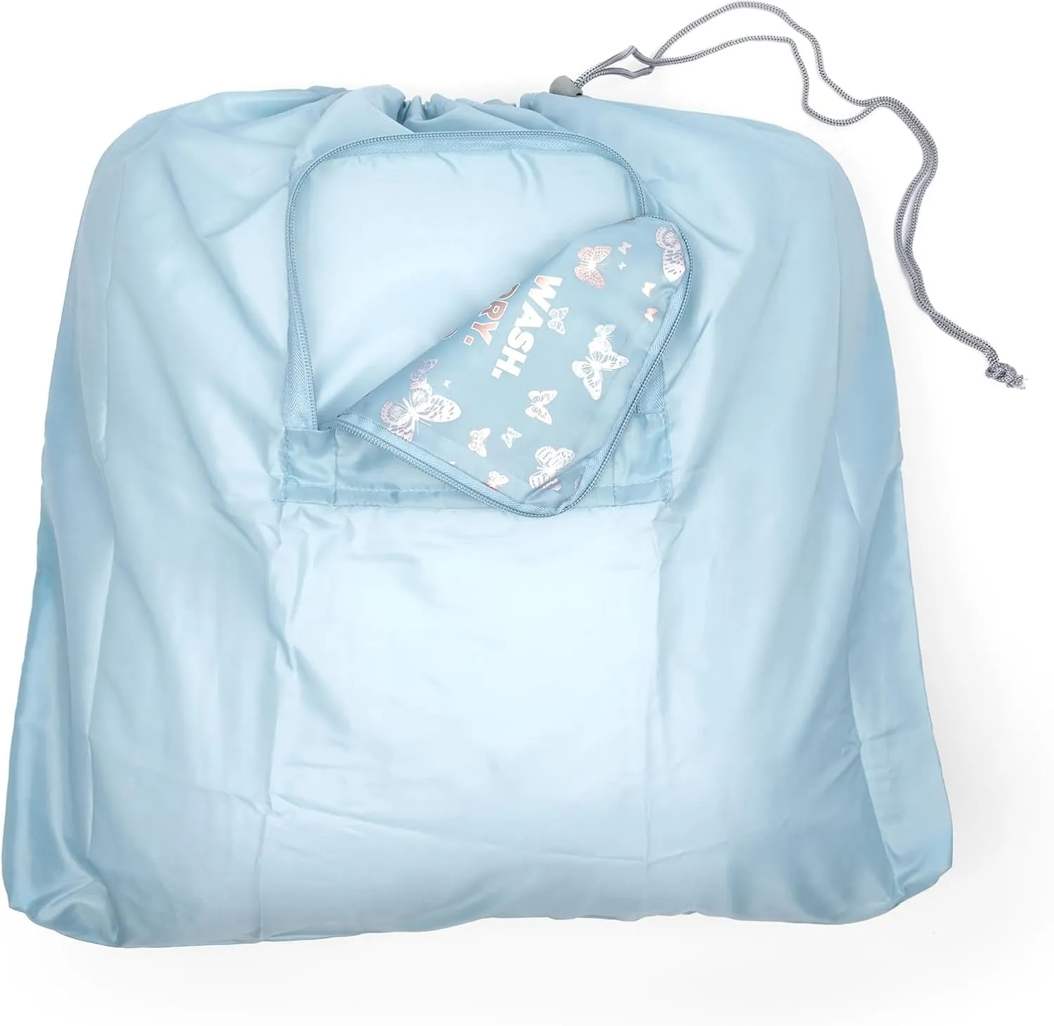 MIAMICA Foldable Travel Laundry Bag, Blue Butterfly, Wash, Dry, Fold, Repeat, 21” x 22” – Lightweight, Durable Design with Drawstring Closure, Blue Butterfly