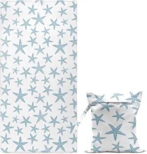 Microfiber Oversized Lightweight Beach Towel for Adults Women Men, Beach Towel, Wet Bag Cosmetic Bag, Pool Waterproof Wet Bags, Summer Travel Essentials, Gifts for Women - Starfish (2-Piece Set)