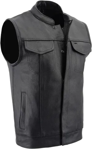 Milwaukee Leather LKM3713 Men's Black Leather Club Style Motorcycle Rider Vest W/Dual Closure Zipper and Snaps