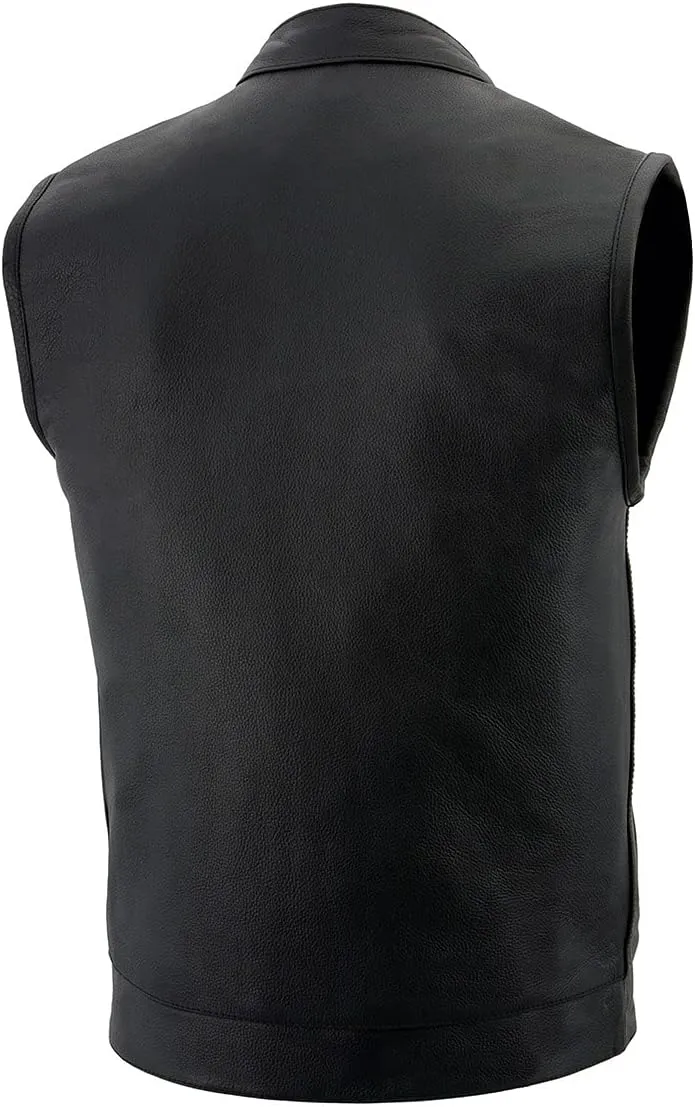 Milwaukee Leather LKM3713 Men's Black Leather Club Style Motorcycle Rider Vest W/Dual Closure Zipper and Snaps