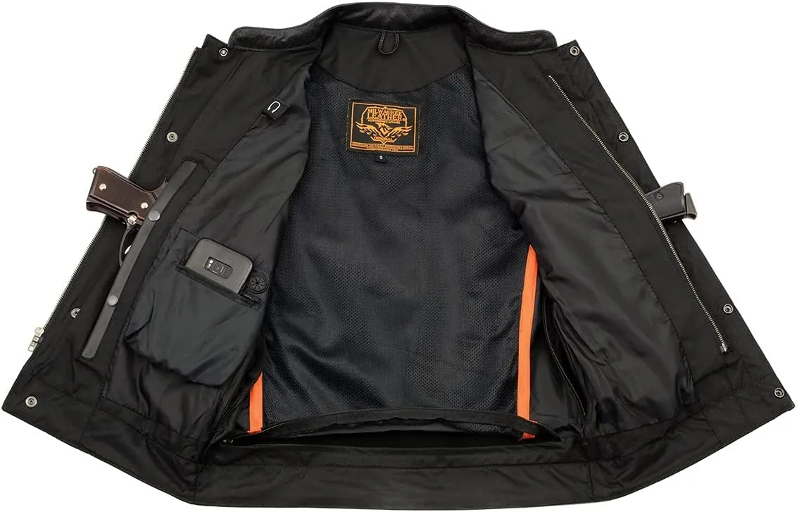 Milwaukee Leather LKM3713 Men's Black Leather Club Style Motorcycle Rider Vest W/Dual Closure Zipper and Snaps
