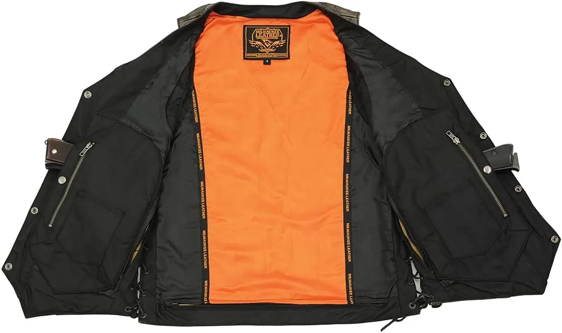 Milwaukee Leather MLM3540 Men's Roulette Distressed Brown 10 Pocket Motorcycle Leather Vest