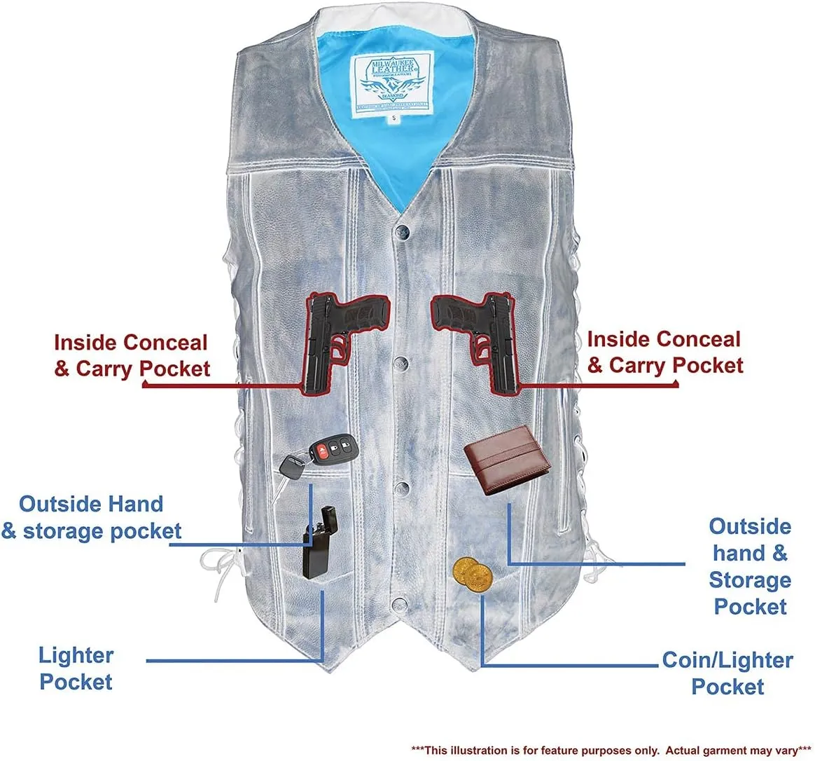Milwaukee Leather MLM3540 Men's Roulette Distressed Brown 10 Pocket Motorcycle Leather Vest