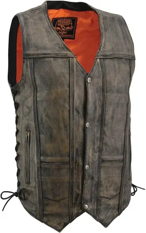 Milwaukee Leather MLM3540 Men's Roulette Distressed Brown 10 Pocket Motorcycle Leather Vest