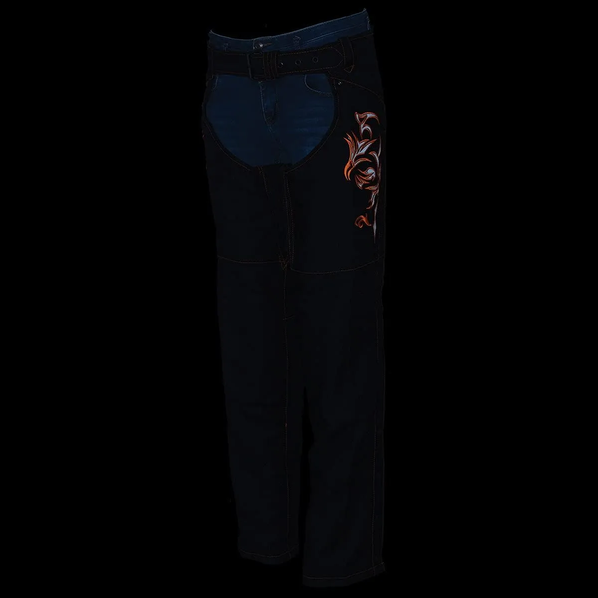 Milwaukee Leather SH1182 Women's Black with Pink Textile Motorcycle Riding Chaps with Tribal Embroidery