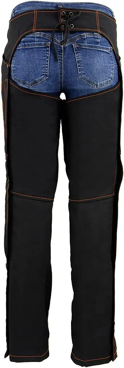 Milwaukee Leather SH1182 Women's Black with Pink Textile Motorcycle Riding Chaps with Tribal Embroidery