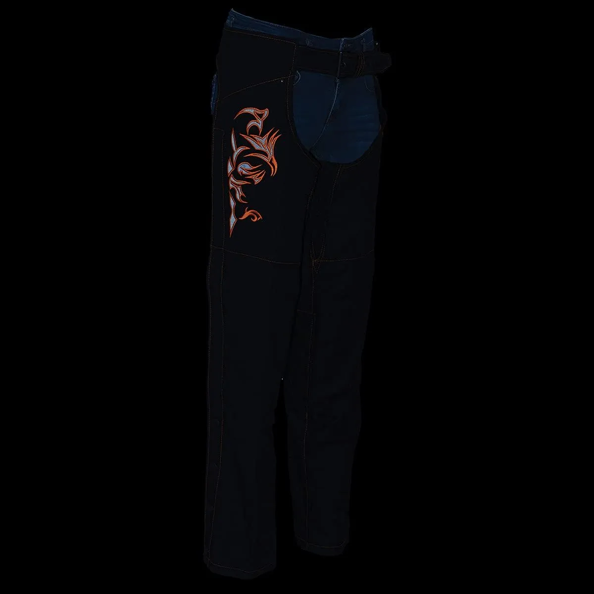 Milwaukee Leather SH1182 Women's Black with Pink Textile Motorcycle Riding Chaps with Tribal Embroidery