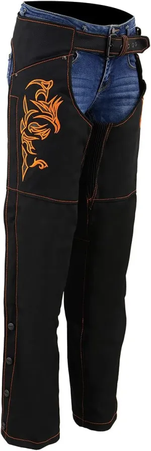Milwaukee Leather SH1182 Women's Black with Pink Textile Motorcycle Riding Chaps with Tribal Embroidery