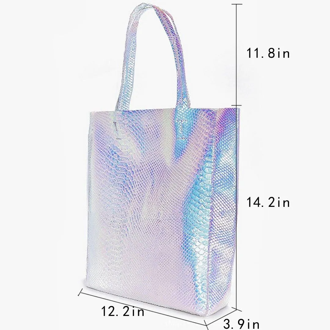 Mily Hologram Tote Bag Laser PU Shoulder Bag for Women-Lightweight,Laser PU Leather Handbag
