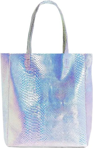 Mily Hologram Tote Bag Laser PU Shoulder Bag for Women-Lightweight,Laser PU Leather Handbag