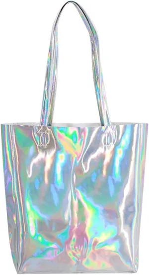 Mily Hologram Tote Bag Laser PU Shoulder Bag for Women-Lightweight,Laser PU Leather Handbag