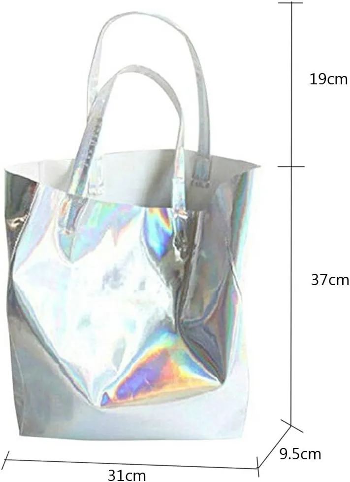 Mily Hologram Tote Bag Laser PU Shoulder Bag for Women-Lightweight,Laser PU Leather Handbag