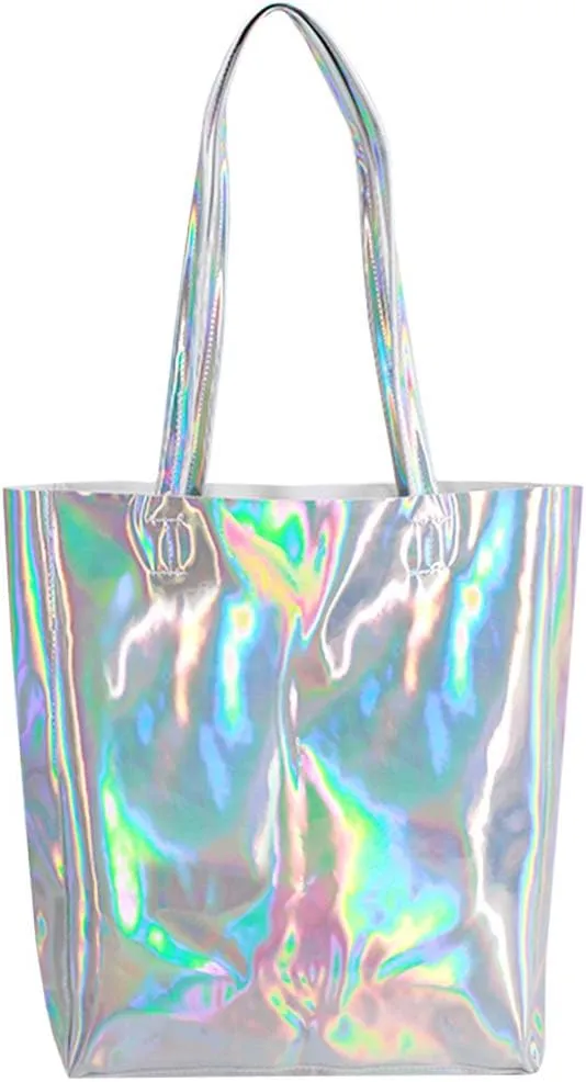 Mily Hologram Tote Bag Laser PU Shoulder Bag for Women-Lightweight,Laser PU Leather Handbag