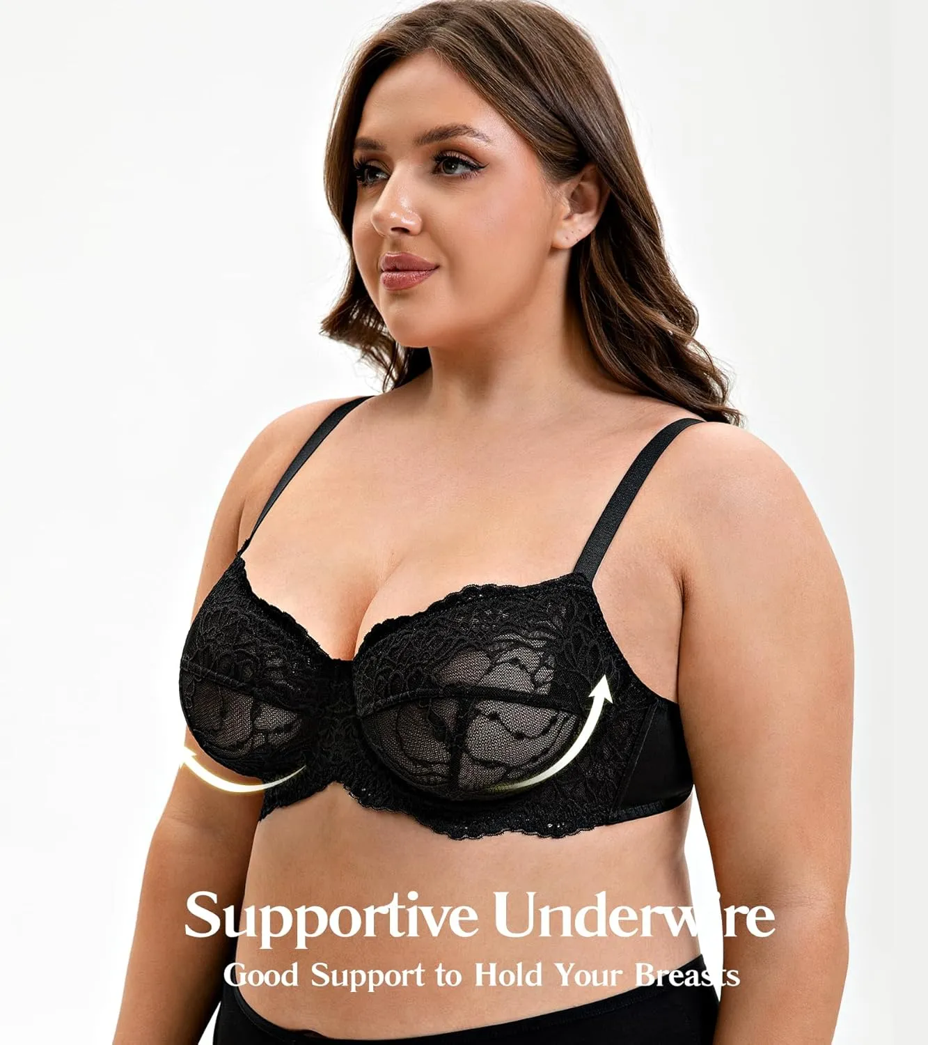 Mirry Lace Bras for Women Plus Size Full Coverage Underwire Floral Lace Non-Padded Bras Unlined