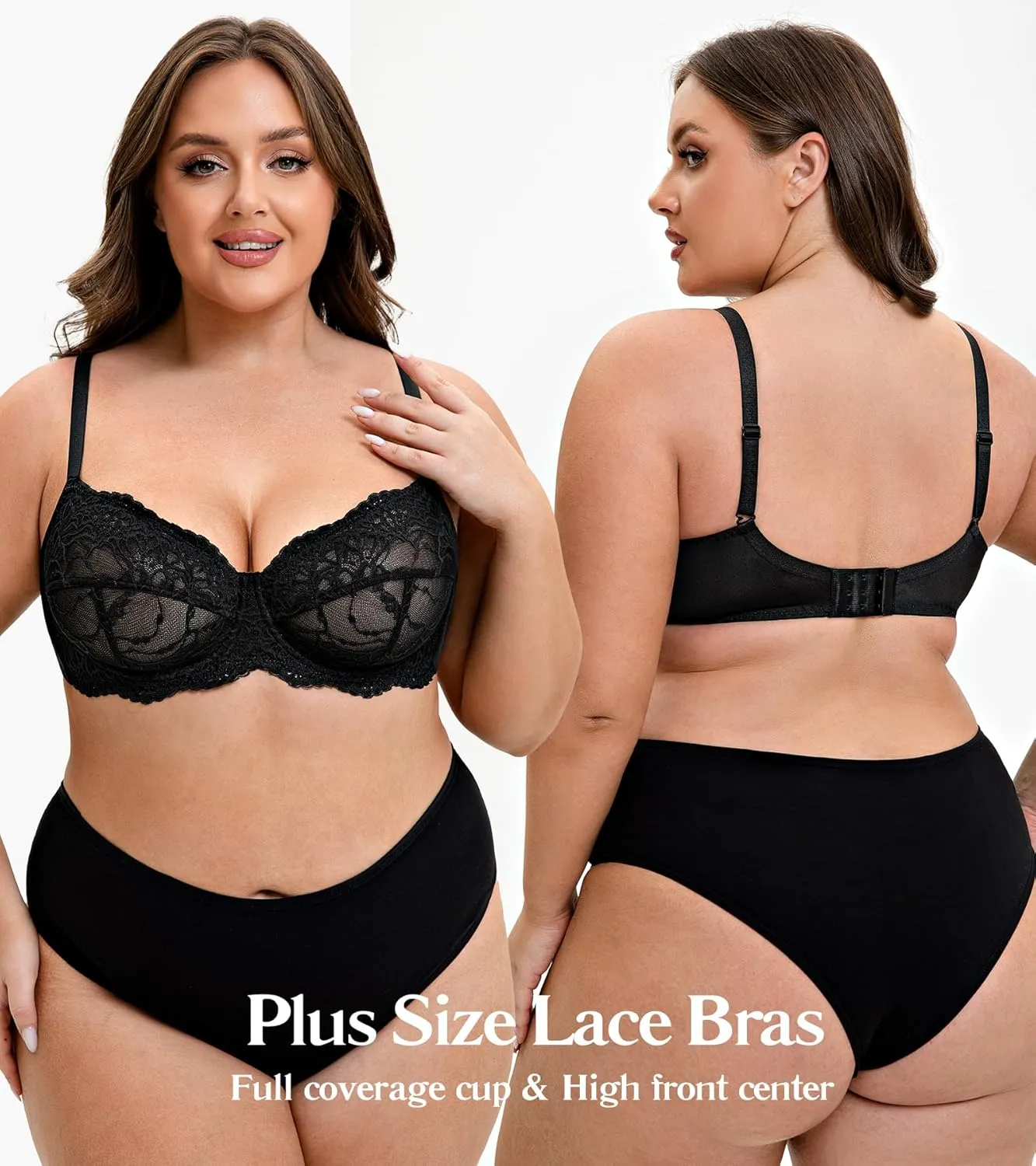 Mirry Lace Bras for Women Plus Size Full Coverage Underwire Floral Lace Non-Padded Bras Unlined