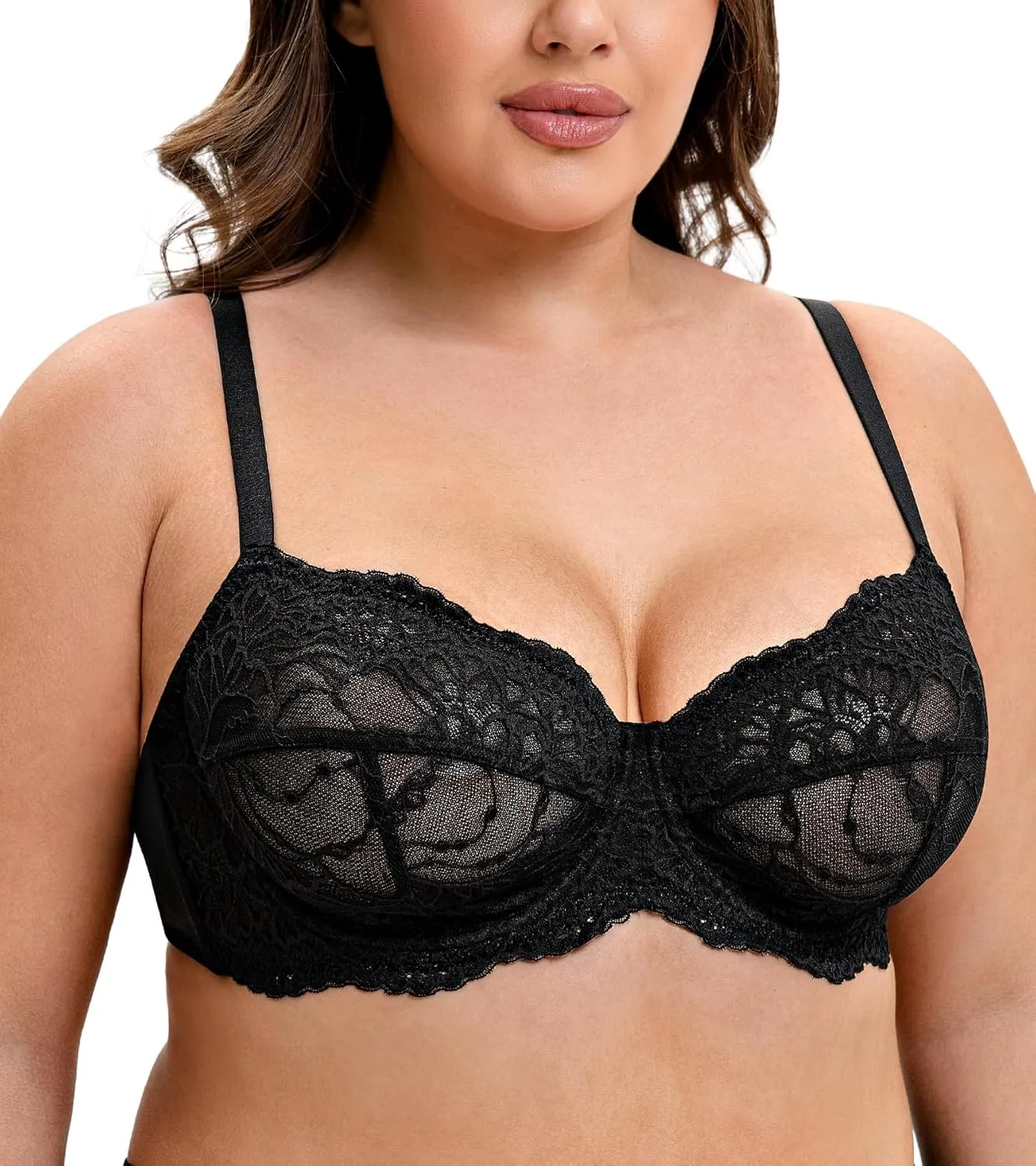 Mirry Lace Bras for Women Plus Size Full Coverage Underwire Floral Lace Non-Padded Bras Unlined