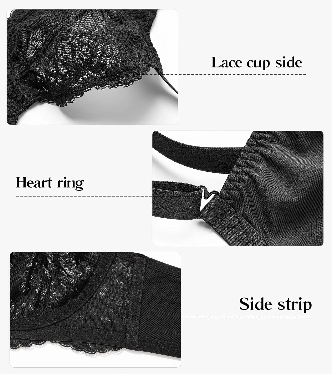 Mirry Lace Bras for Women Plus Size Full Coverage Underwire Floral Lace Non-Padded Bras Unlined
