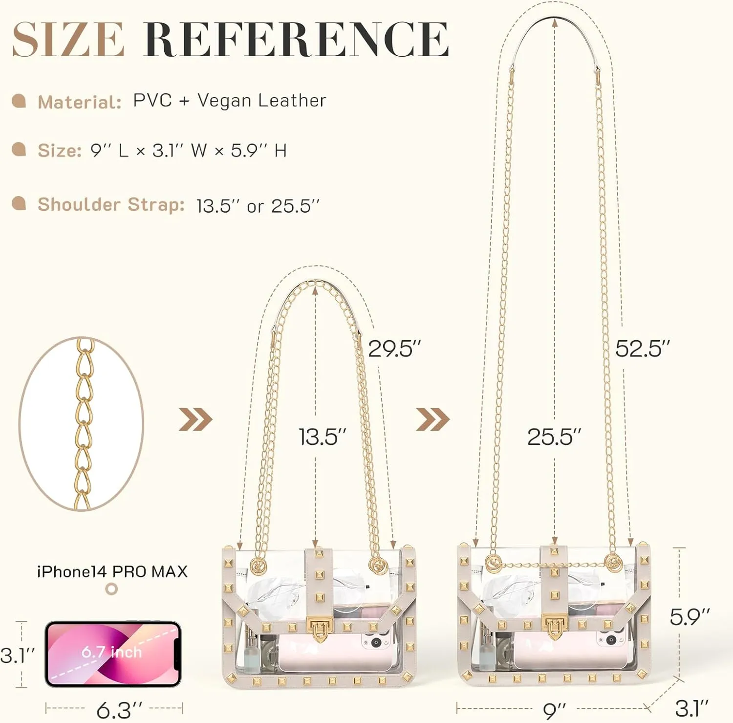 Missnine Clear Bag for Stadium Events Clear Crossbody Purse Stadium Approved Women Transparent Shoulder Bag for Concerts