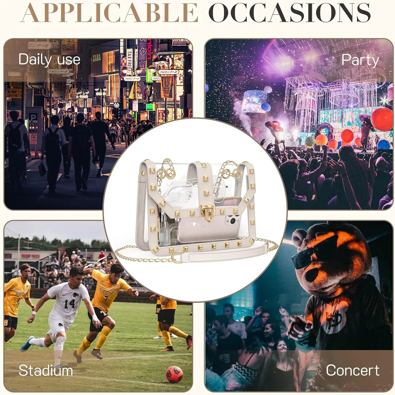 Missnine Clear Bag for Stadium Events Clear Crossbody Purse Stadium Approved Women Transparent Shoulder Bag for Concerts
