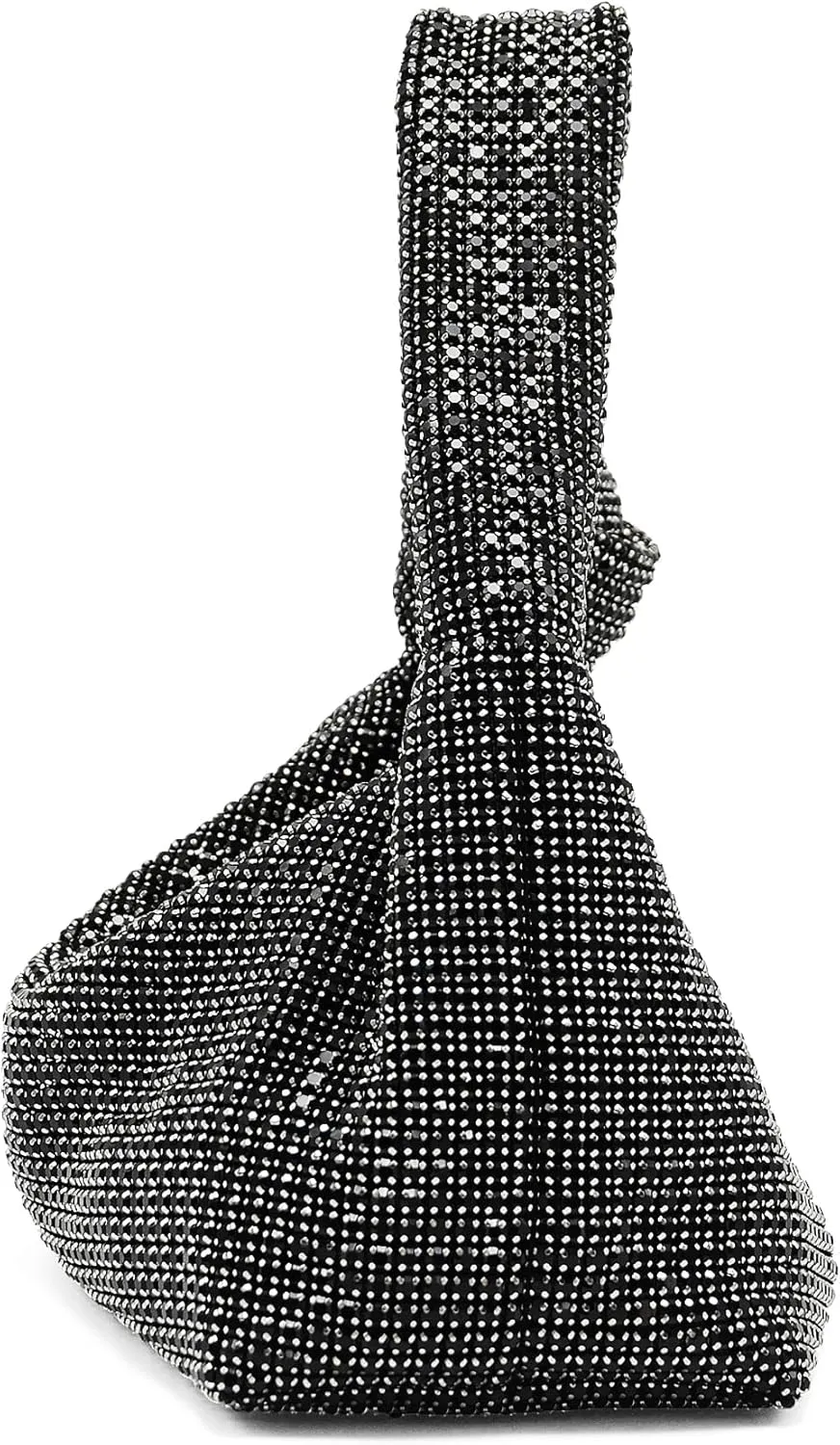 Miuco Women Knotted Handbag Sparkly Rhinestone Hobo Dumpling Bag Diamond Glitter Evening Clutch Purse
